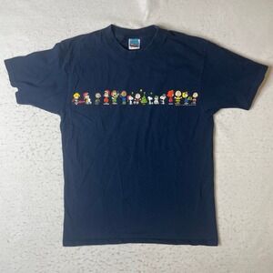 Peanuts Snoopy Charlie Brown Christmas Navy Blue Graphic T-Shirt Mens Medium